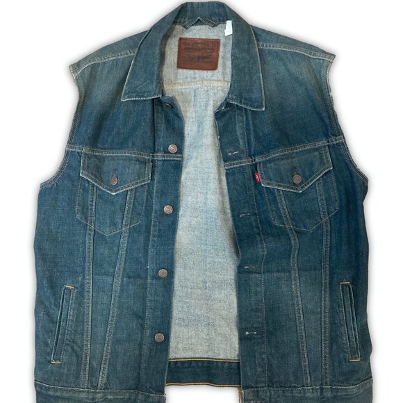 Vintage 90s Levi’s Riveted Denim Trucker Vest XL Fits M/L Classic Retro Jean Jac - Picture 1 of 4